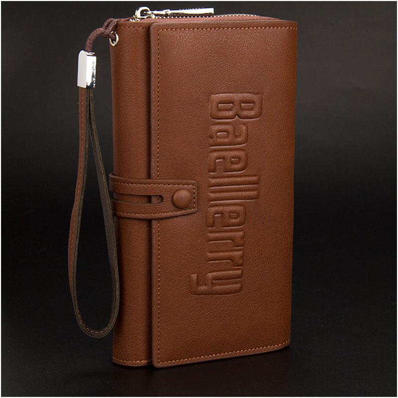 

Wholesale Brown Men Long Wallets and Purses Male PU Leather Designer Clutch Mobile Phone Bag for Men
