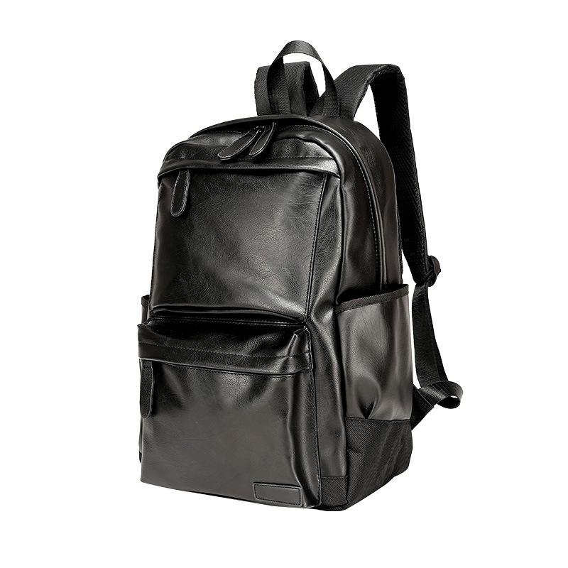 

Pu leather school bag 2021 new fashion trend men's backpack men's bag large capacity casual computer backpack, Black