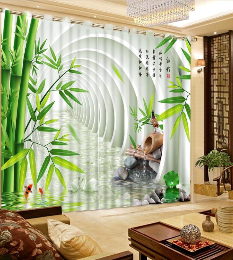 

Custom size 3D Curtain Bamboo Photo Print expand space water Kitchen Curtains Polyester Bedroom Curtains1, As pic