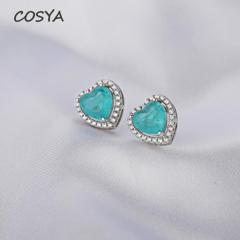 

Stud COSYA Heart High Carbon Diamond Sea Blue Earrings 100% 925 Sterling Silver Temperament Sweet Fine Jewelry Birthday Gift