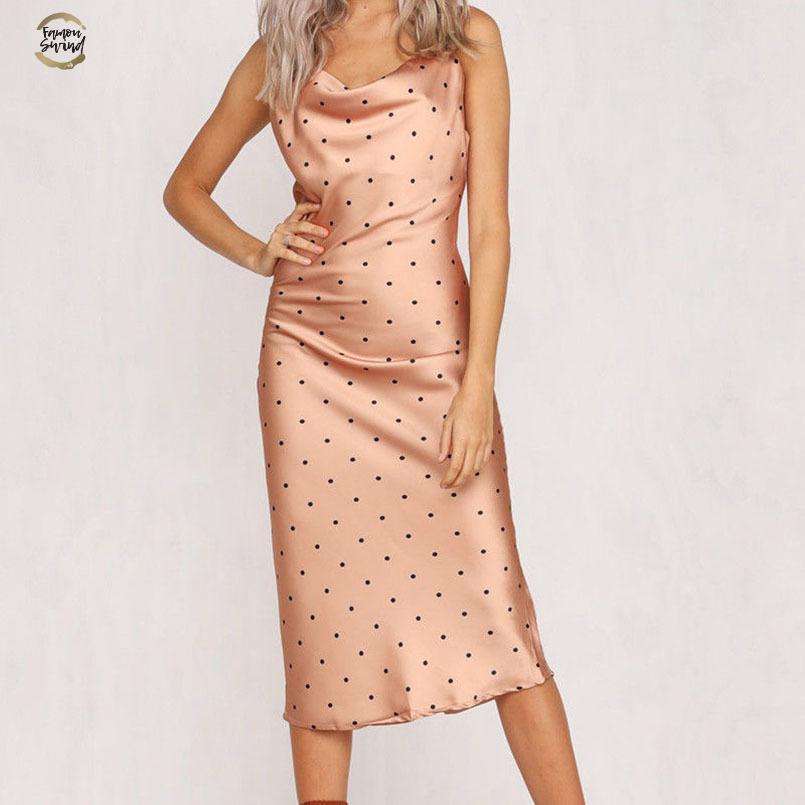 New Fashion Womens Strappy Straped Slip Plunge Bodycon Slim Dots Dress Ladies Elegant Evening Party Cllubwear Summer Satin Dress-image-596568884