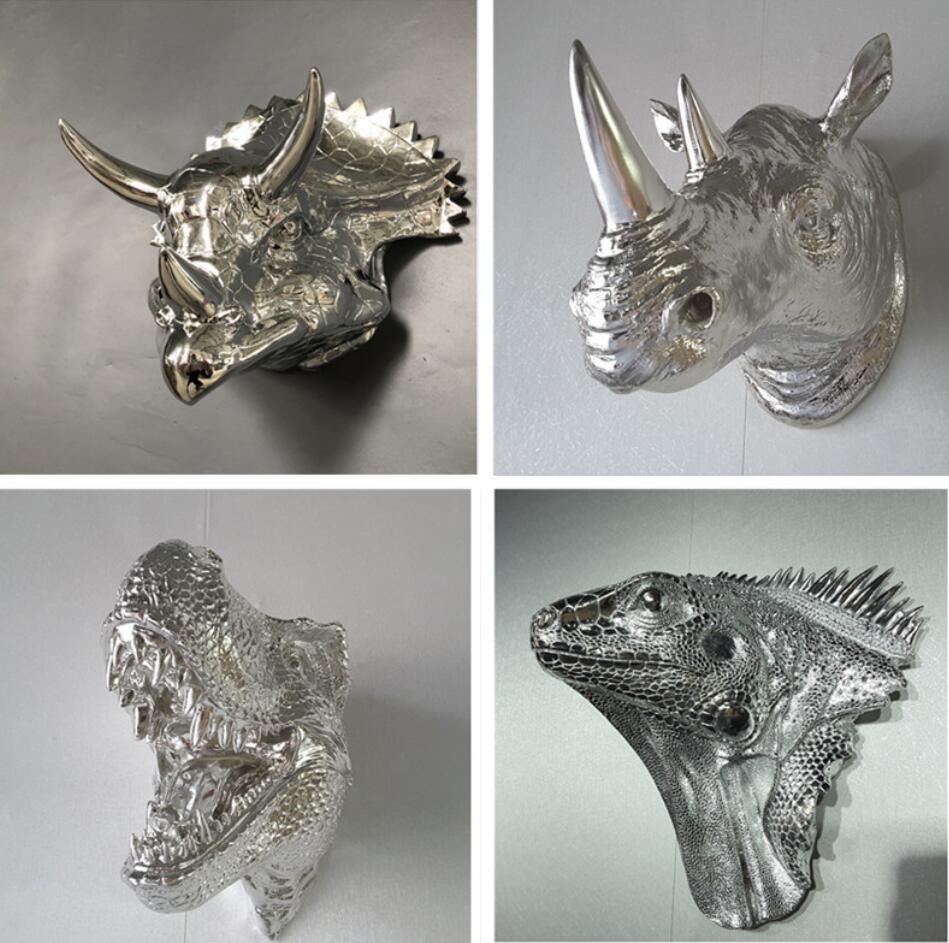 Electroplated triangular dinosaur ecorative Objects rhinoceros lizard head cinema children's amusement park cultural wall decoration-image-754349198