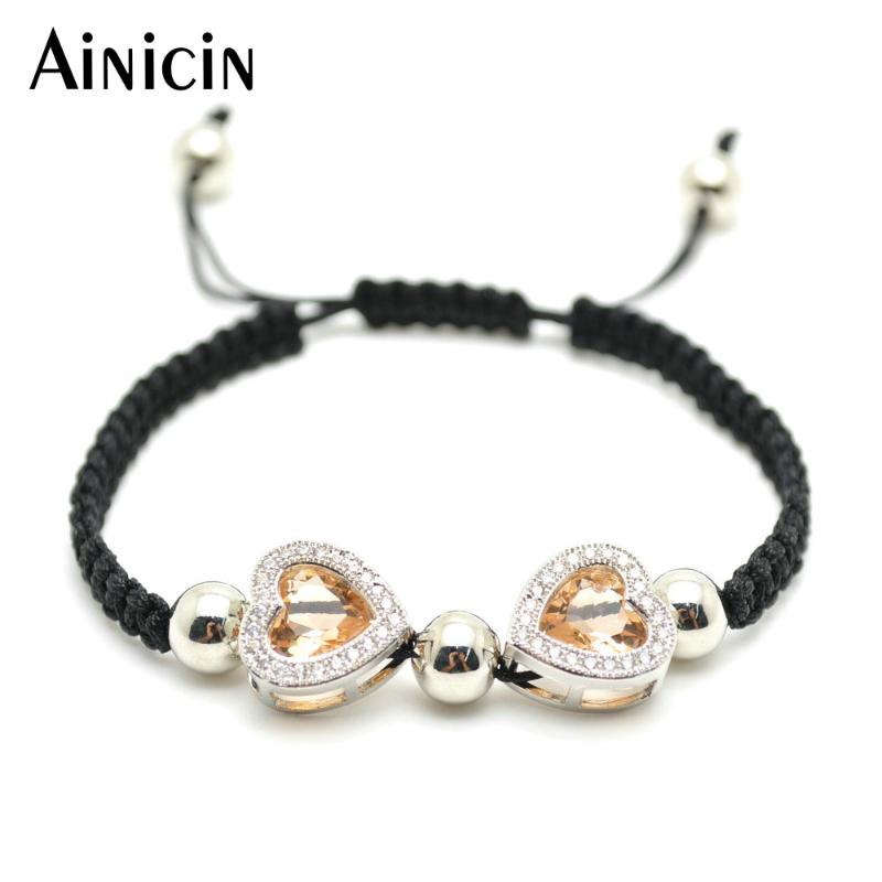 

5pcs Champagne Color Double Heart Shape Faceted Glass Charms Fashion Women Handmade Cope Adjustable Bracelets Birthday Gift