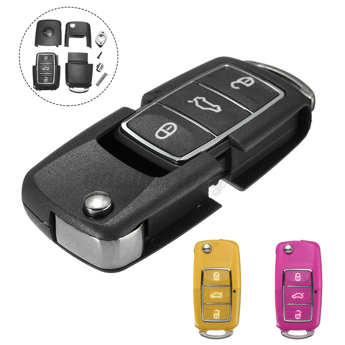 

3 Button Colorful Key Fob Case Shell Cover For VW Golf Passat Beetle Bora Polo, Black