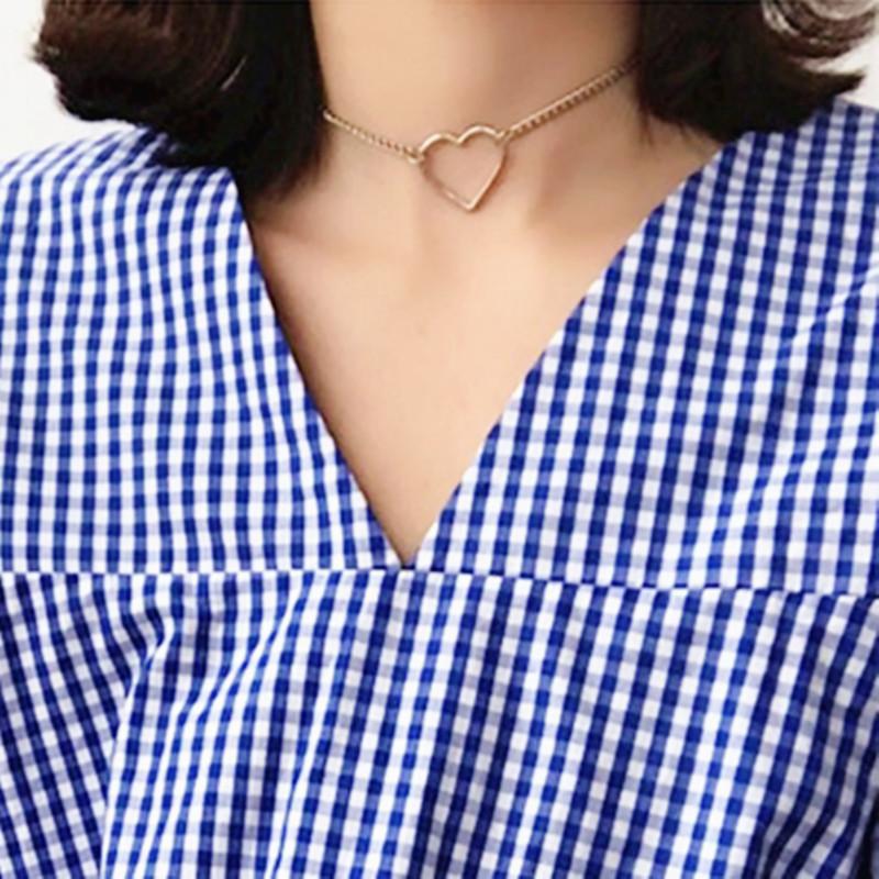 

Chokers Fashion Sexy Women Jewelry Gold/Silver Color Metal Chain Hollow Love Heart Short Necklaces For Girlfriend Gift