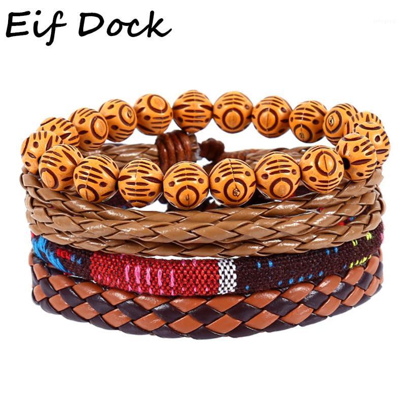 

Charm Bracelets Eif Dock 4pc/Set Leather Men Jewelry Vintage Classic Retro Bracelet Bangles Homme Male Jewellry Adjustable1