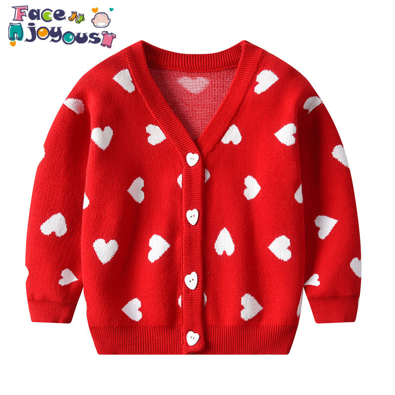

2021 New Autumn Baby Kids Loving Heart Print Long Sleeve Knitwear Sweater Cardigan Children Girls Veet Pullover Jumpers 7qt8, Red