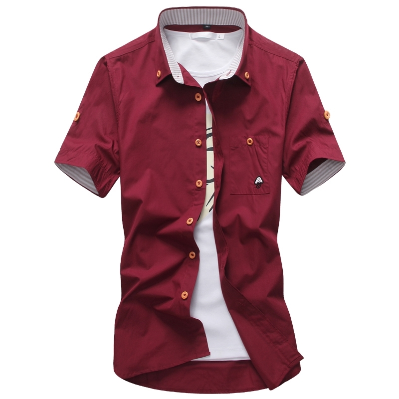 

Hot Sale Casual Men Shirts Quality Solid Unique Design Dress Shirt Short Sleeve Camisa Masculina 11Color Shirts Men -5XL Y200107, White;black