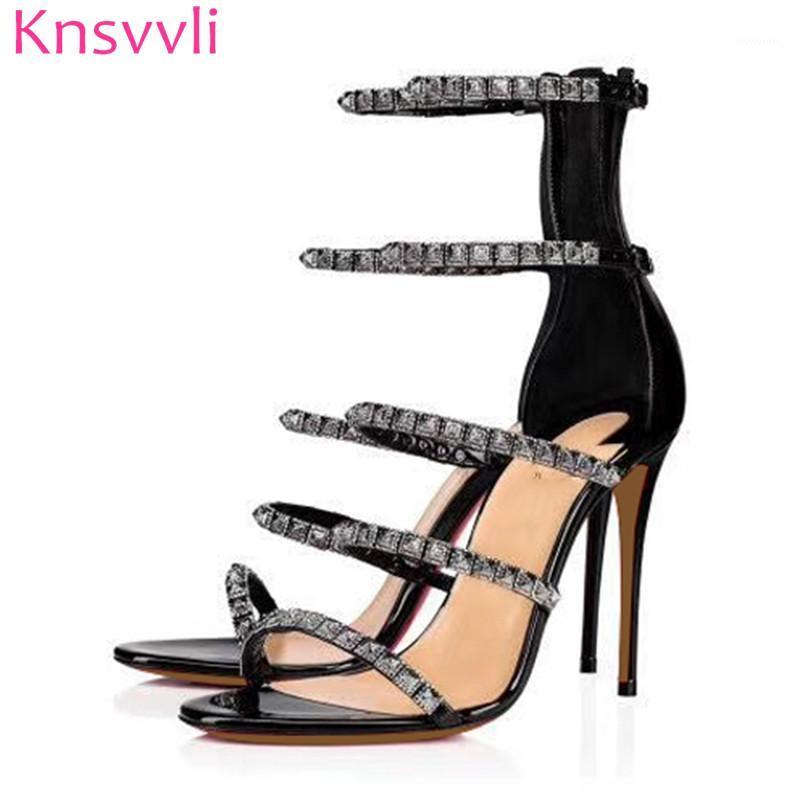 

Black Patent leather Sandals Women High Heels Rivets Back Zipper Party Dress Stiletto Sexy Summer Gladiator Sandalia Feminina1