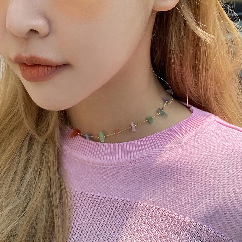 

Kpop Simple temperament choker necklace colorful natural stone clavicle chain necklace for women aesthetic jewelry