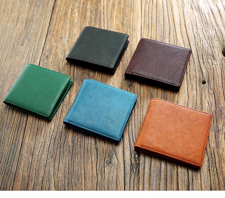 

Minimalism Style Luxury Genuine Leather Short Men Women Wallet Fashion Three Folds Unisex Small Purse Card Holder, Yellow