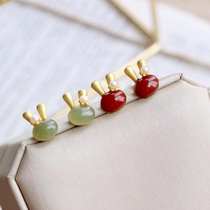 

New Silver Inlaid Natural Hetian Biyu Enamel porcelain Pearl Earrings Chinese Retro Fairy Cute Fresh Women's Brand Jewelry