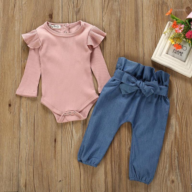

Children Clothing Set Newborn Kids Baby Girls Long Sleeve Outfits Clothes Ruffle Romper Bodysuit+Denim Pants Jeans Costume Set1, Pink