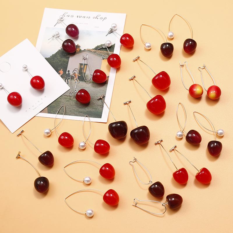 

Gradient Cherry Earrings for Women Collection Simulation Cherries Earrings Fruit Pearl Korean Fashion Jewelry