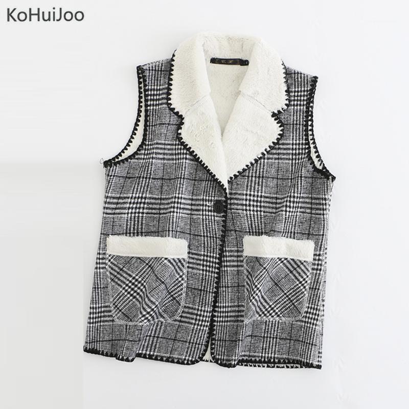 

KoHuiJoo Plus Size Winter Vest Women Autumn Lamb Wool Waistcoat Female Fashion Sleeveless Jacket Warm Outwear 4XL1, Black