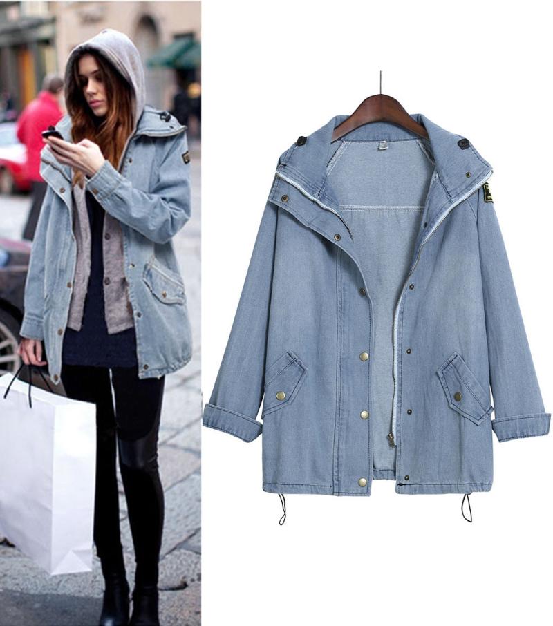 

Women Oversize Denim Coat Winter Warm Jacket Zipper Long Sleeve Parka Ladies Plus Size Loose Blue Jean Hoodie Outwear #T2G, As pic