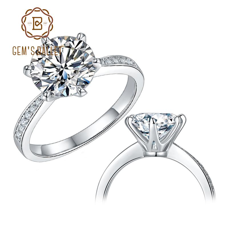 

GEM'S BALLET 925 Sterling Silver Jewelry 1ct 2ct 3ct Classic Style Moissanite Diamond Ring Wedding Engagement Ring For Women