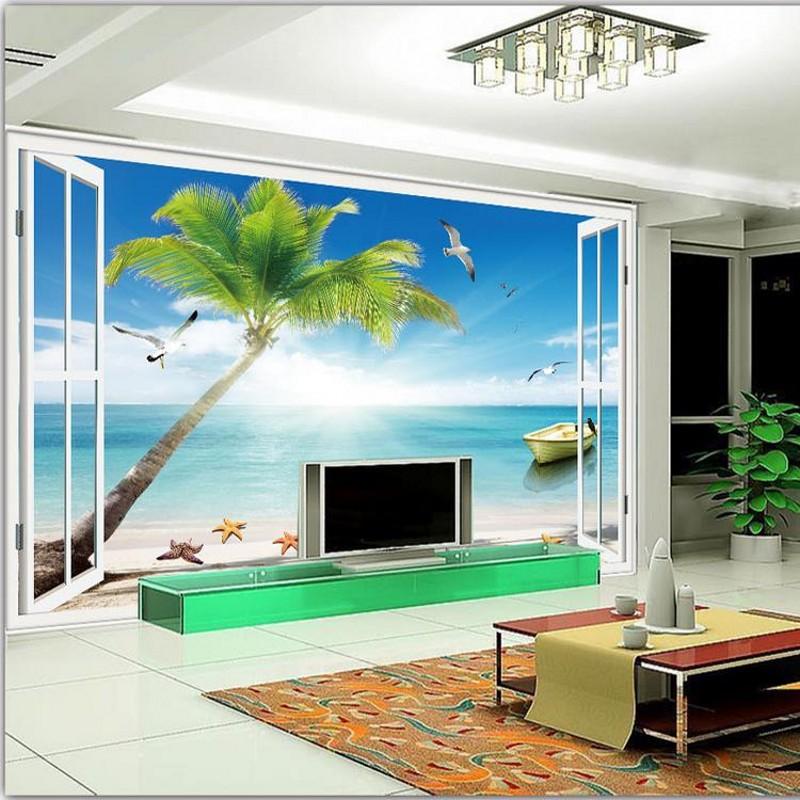 

Dropship Custom 3D Mural Blue Ocean Palm Mural Decoration Children Room Living Room Bedroom Wallpaper 3d Photo Wallpaper Nature, As pic