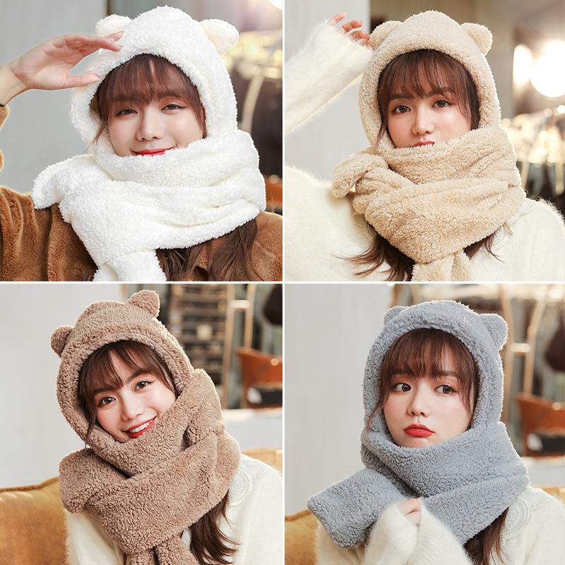 

Vsnow Autumn and Winter Hat Female Plush Thick Double-layer Northeast Hat for Women Warm Cycling Neck Scarf Scarf Gloves Gift, Style 2