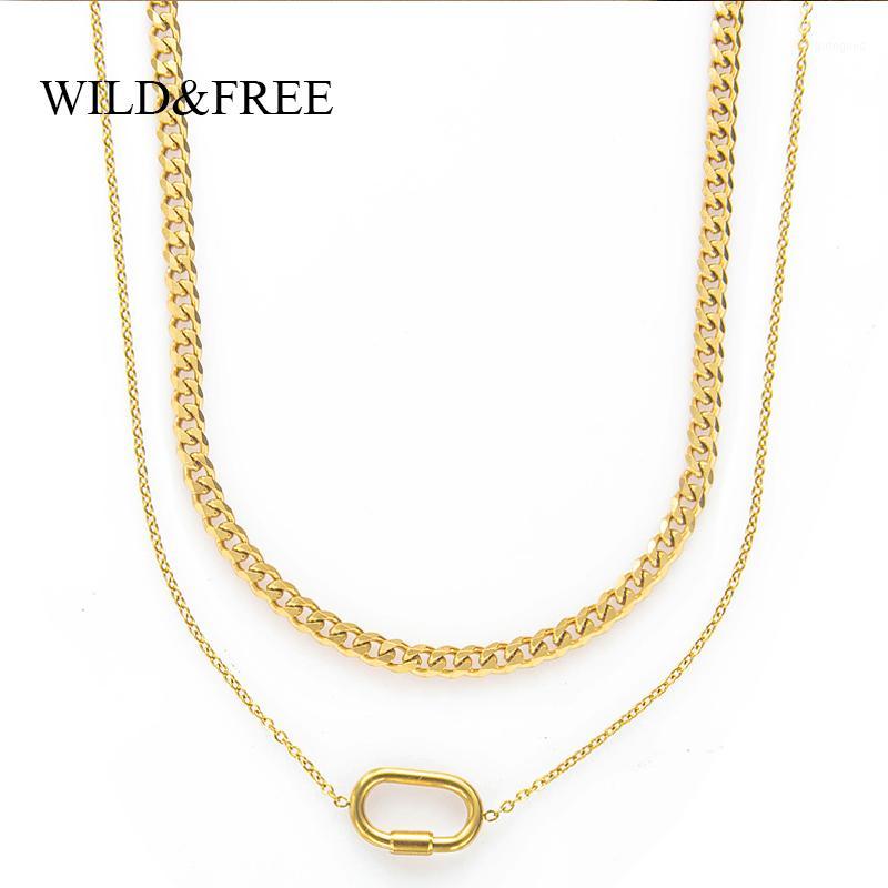 

Chokers Wild&Free Punk Stainless Steel Layered Choker Necklace For Women Gold Metal Cuban Chain Design Jewelry Gift1
