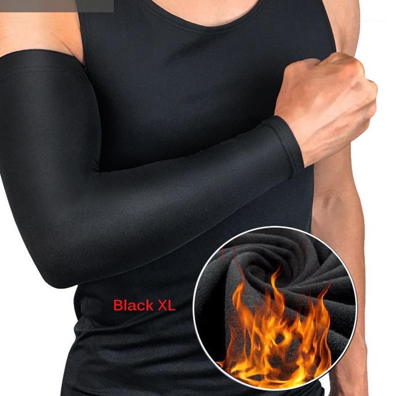 

Cycling Running Ski Winter Fleece Warm Arm Sleeves Breathable Sports Elbow Pads Fitness Arm Covers Basketball Warmers1, Black