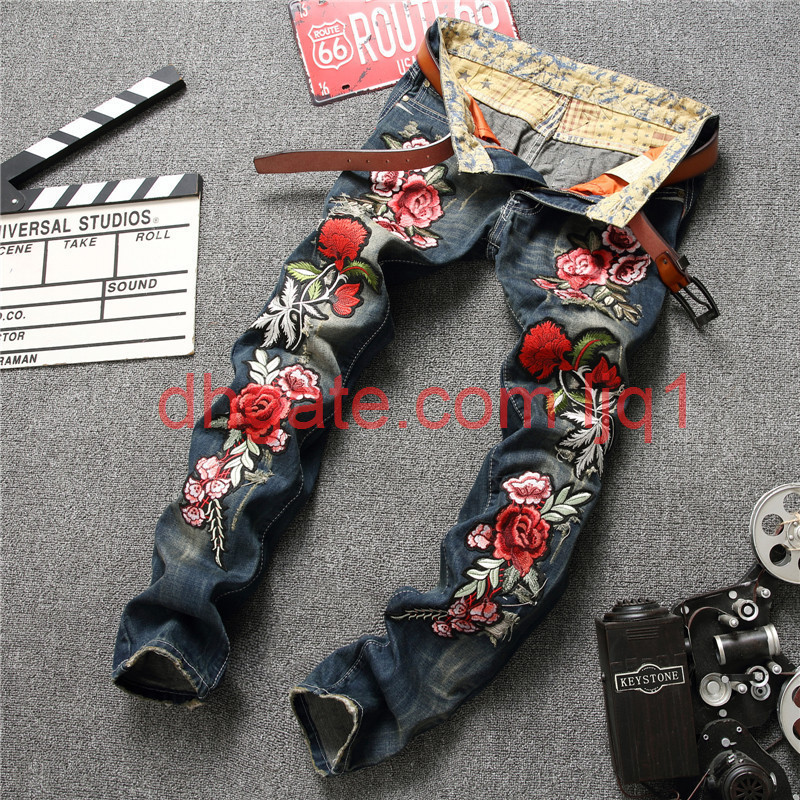 

Fashion Mens Jeans Luxury European and American Style Cotton Blend Long Straight Color NO.1 8 Size Embroidery Zipper Fly, Blue