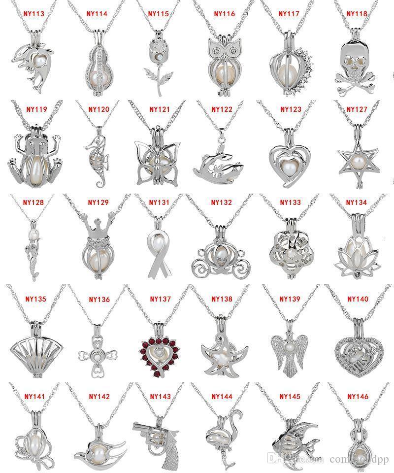 

63 Designs Pearls Cage Pendant Necklaces with Oyster Natural Pearl Luxury Hollow Locket Charm Chains for Women Fashion Jewelry K7E1