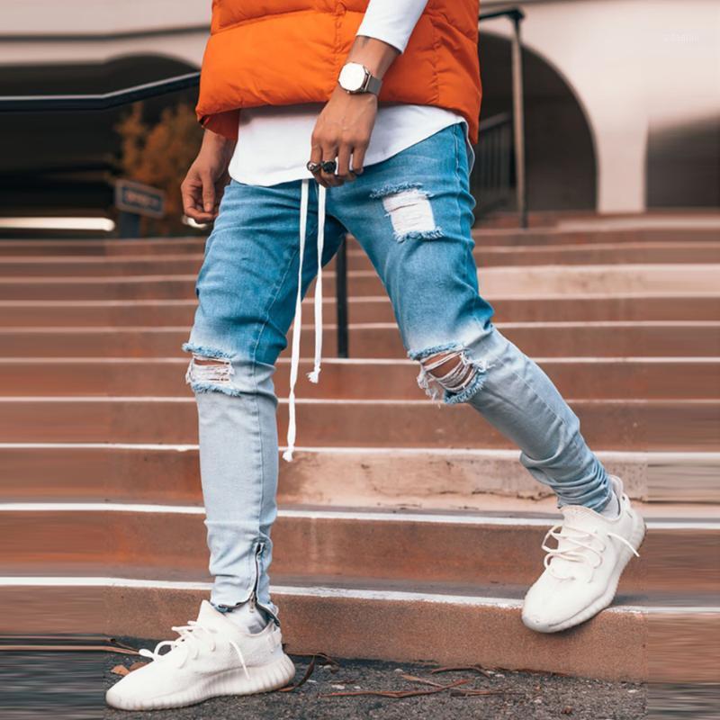 

Men Hip Hop Ripped Distressed Jeans 2020 New Gradient Color Denim Pant Slim Fit Stretchy Jeans Trousers Zipper Pencil Hole1, Blue