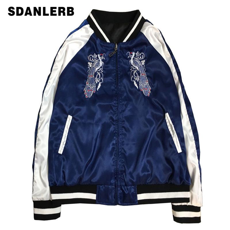 

Spring Autumn Satin Baseball Jacket on Both Sides Wear Short Jacket Heavy-duty Embroidered Couple Jackets Femme and Male Street, Two side wear