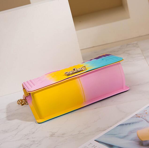 

Wholesale factory ladies shoulder bags summer trend Candy-colored chain bag classic embossed plaid rainbow matte handbag waterproof wear-resistant jelly backpack, Yh10169-y