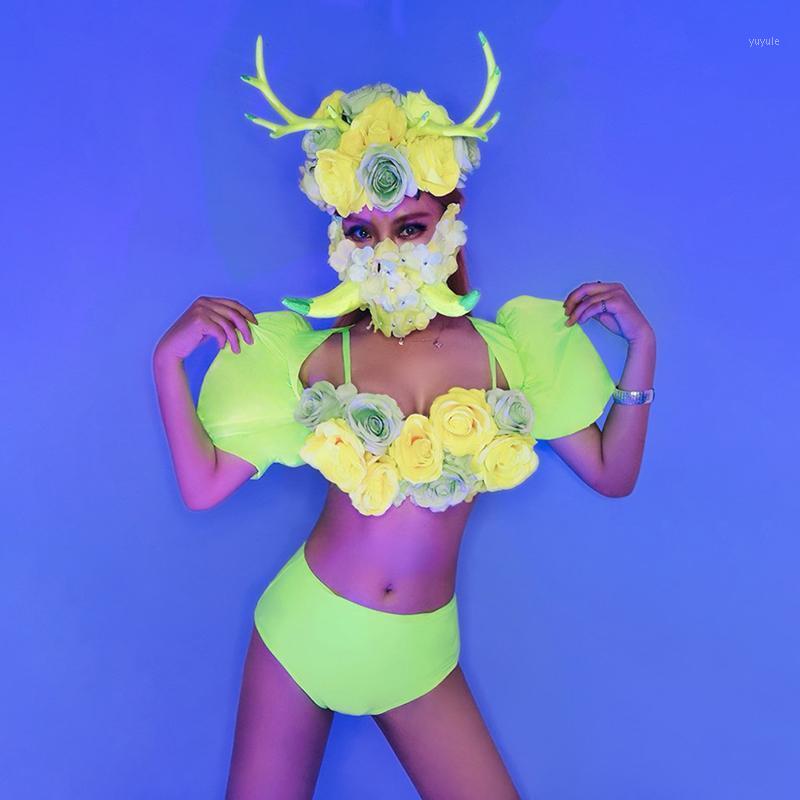 

Stage Wear Rave Party Outfit For Women Carnival Puff Sleeve Rose Bikini Bar Drag Queen Costumes DJ GOGO Dance Singer BL44621, Rose red suit