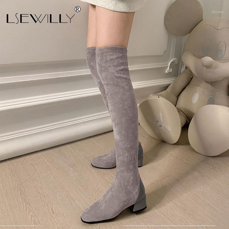 

Lsewilly Winter Over The Knee Boots Woman Shoes Long Stretch Fabric Thigh High Sexy Round Toe High Short Plush Flock1, Black