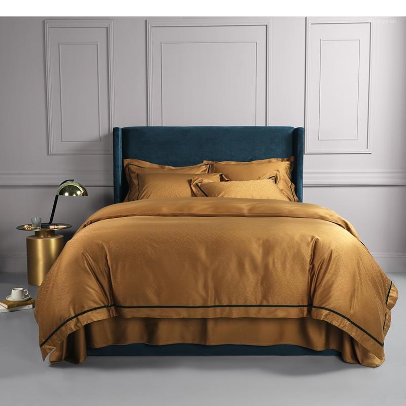 

Luxury Golden Gray Dyed Jacquard Duvet Cover Set 100%Egyptian Cotton Bedding set Bedlinen Sheet Pillowcase Queen King 4Pcs1, Color 2