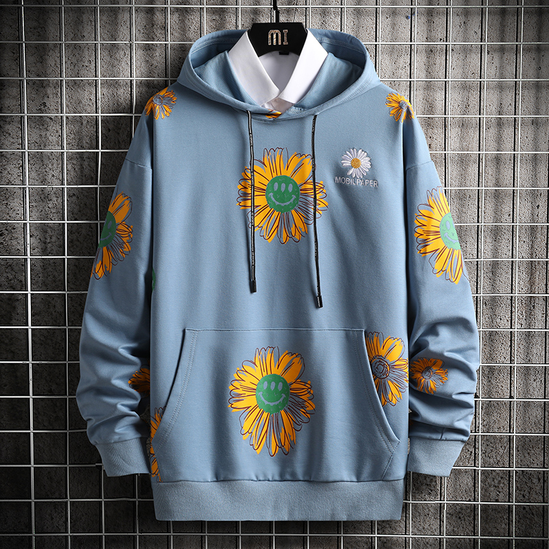 

Men Hoodie Sweatshirts 2020 Autumn Flower Print Hooded Hoodies Japanese Streetwear Man Casual Black Mens Clothing, Blue hoodie men