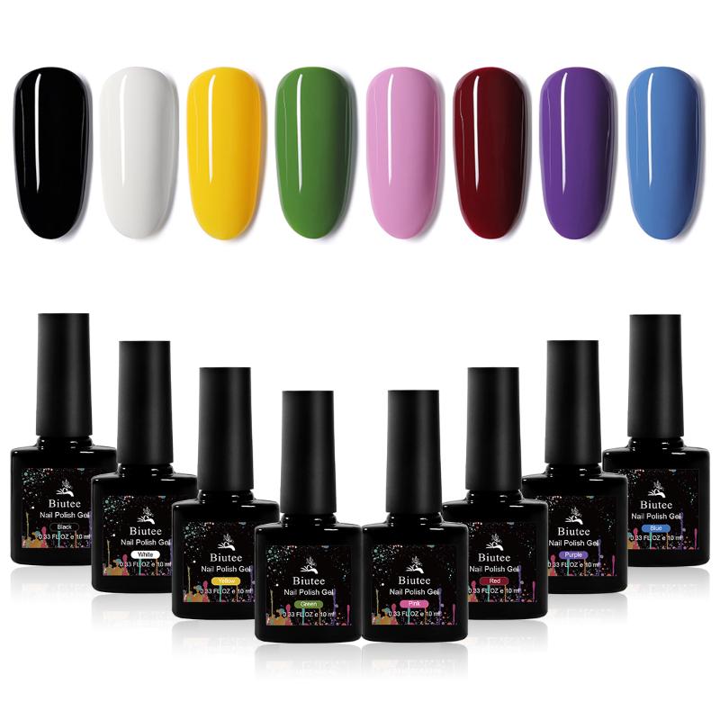 

Biutee 8Color/6Colors Gel Nail Polish Set 10 ML Varnish Nail Polish Kit Glitter For Nails Christmas Gift Black White Red Color, 8 colors