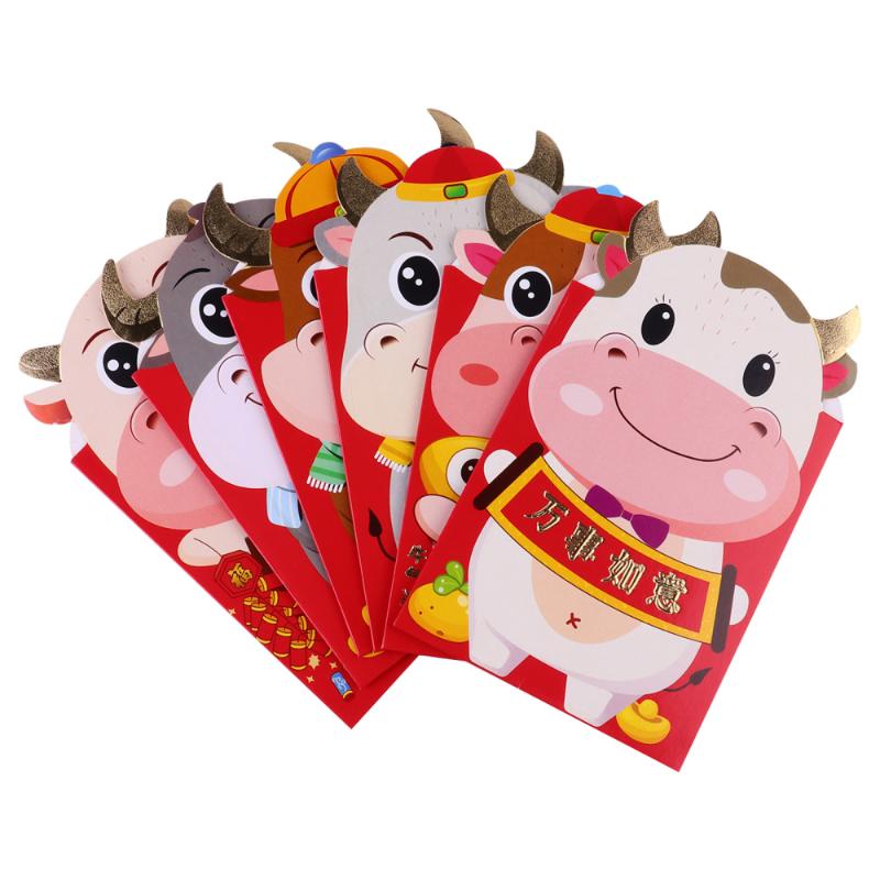 

24pcs 2021 New Year Red Envelopes Cartoon Ox Zodiac Festival Red Envelopes