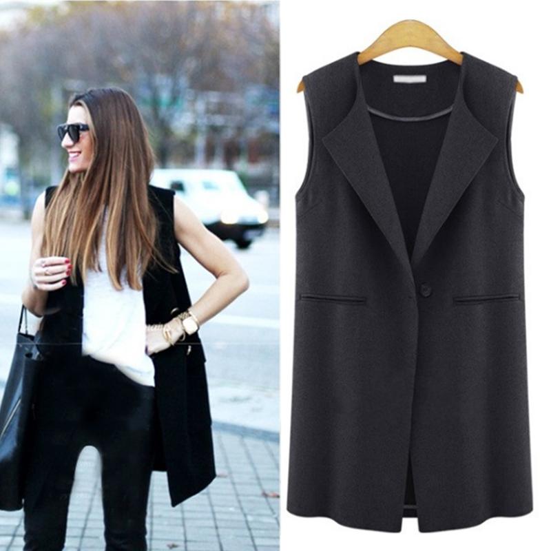 

Women Sleeveless Waistcoat Casual Cardigan Tops Long Solid Color Coat H9, Gray