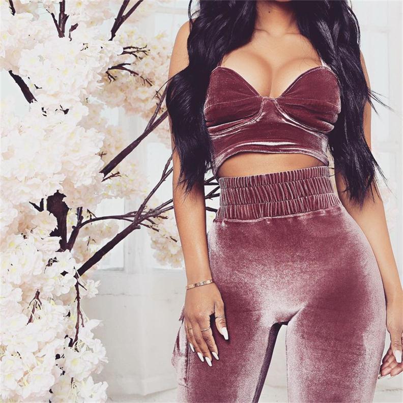 

Women' Sexy Autumn 2-Piece Sets Ladies Crop Strap Tops Pocket Elastic Waist Pants Female 2020 New Arrivals Tracksuit, Purple