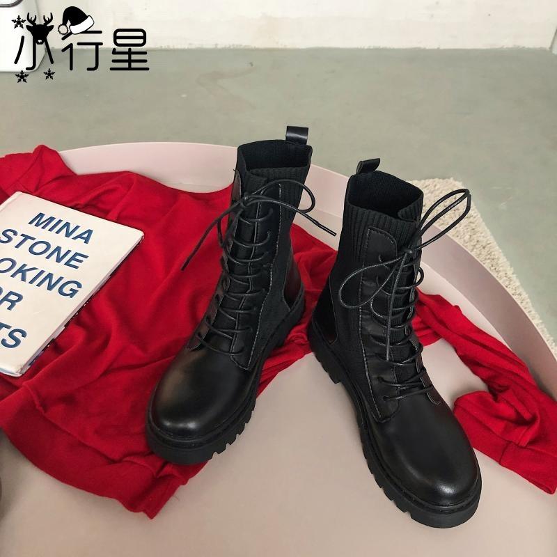 

Boots Girl Ins Autumn Shoe Extra High Bla And White With Pattern Short Boots Thin Fashio Lady Shoes -40, Black and white with pattern
