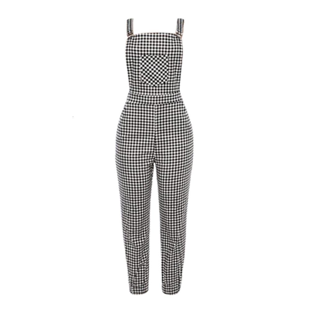 

Women Summer Jumpsuit Sleeveless Polyester Dungarees Loose Plaid Long Playsuit Pants Ladies Streetwear Trousers #BL4, As picture