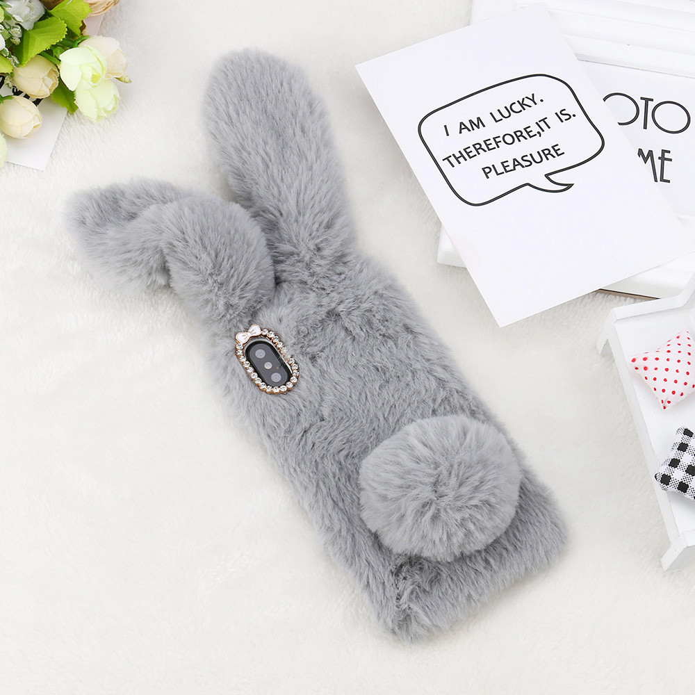 Luxury Bling Diamond Bunny Rabbit Fur Plush Fuzzy Fluffy Soft Phone