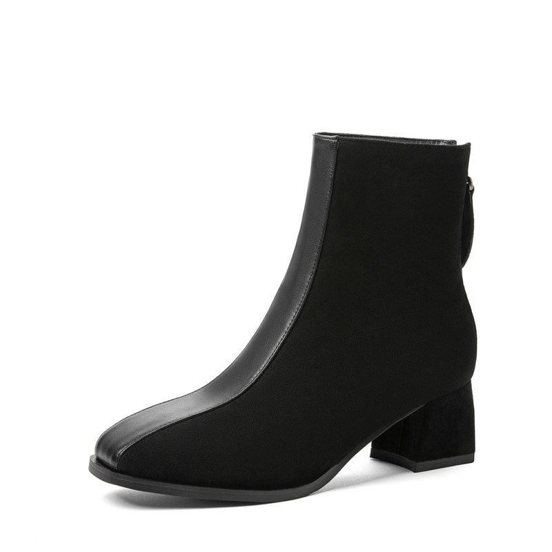 

2021 Square Heel Back Zipper Women Shoes Casual Round Toe Autumn Winter Ankle Boots Pu Leather Quality Ladies Shoes Size34-43, Beige