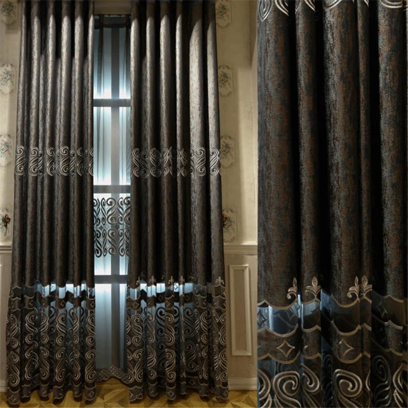 

Custom curtains Vintage Fashion Luxury European chenille hollow embroidery grey cloth blackout curtain tulle drapes N519, Tulle sheer