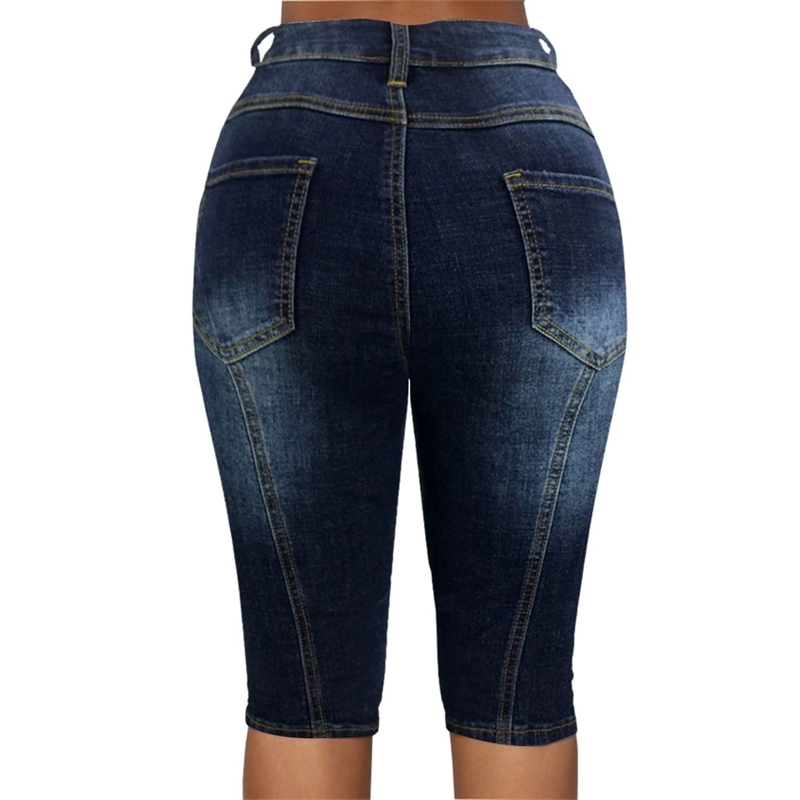 

JAYCOSIN Women Clothes Skinny High Waist Denim Female Fashion Elastic Slim Summer Jeans Knee Length Shorts Y200512, Blue