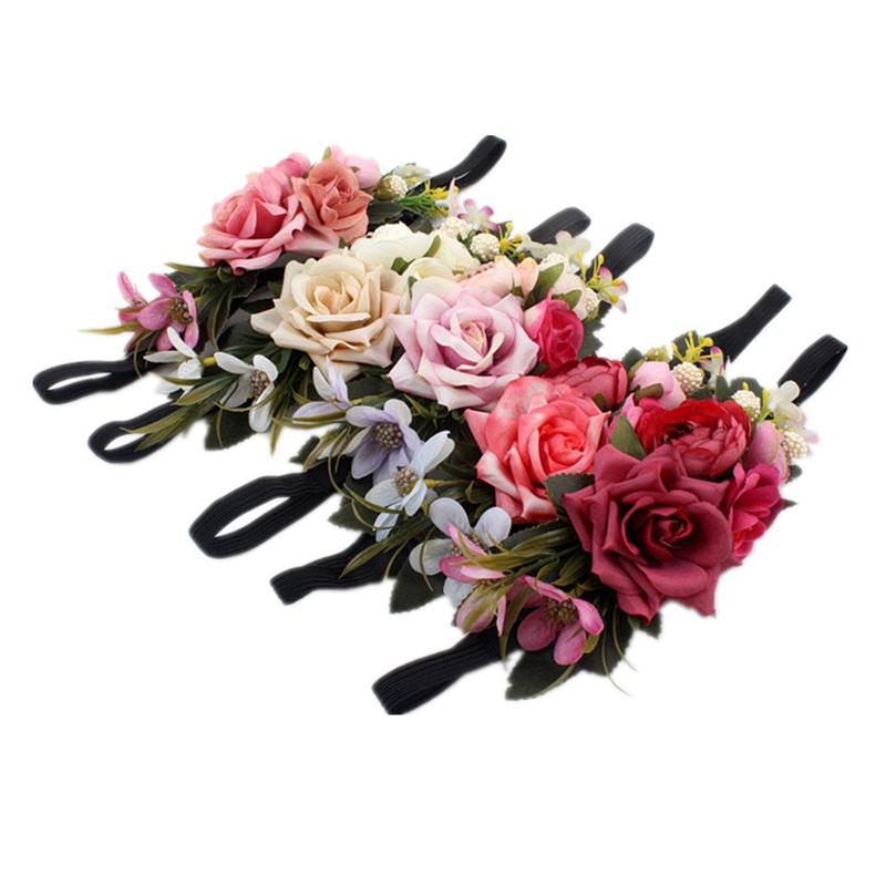 

Womens Girls Boho Rose Floral Crown Wreath Wedding Flower Headband Headpiece, Red