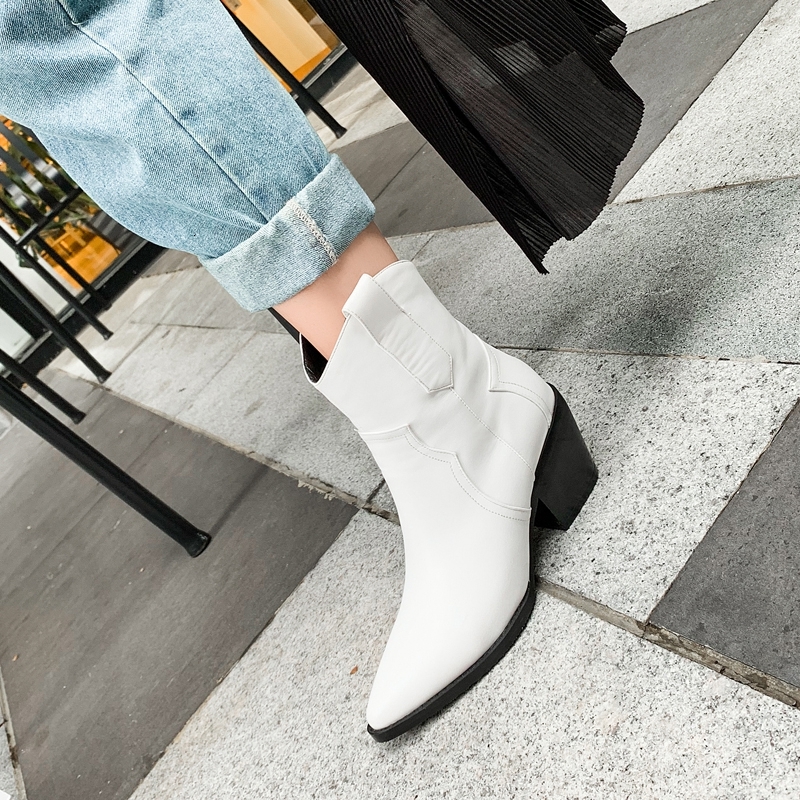 

2021 Size 34-43 Slip-on-retro Black Booties Woman Winter Western Fashion Cowboy Boots Women Shoes A6UU, White