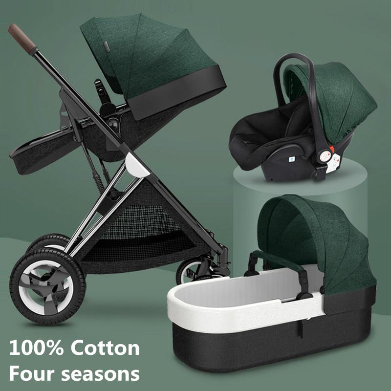 

High Landscape Baby Stroller 3 in 1 Carriage Cotton 2 in 1 Pram Light Child Cart Two Way Kid Car Suite for Lying and Seating