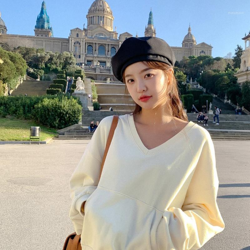 

Women Beret Artist Beanie Hat Cap Vintage Plain Beret Hats Solid Color Elegant Lady Caps1, Black