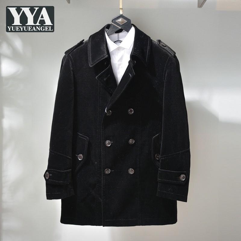 

Brand Business Casual Double Breasted Trench Fashion Mens Black Cotton Overcoat Autumn Retro Classic Gentlemen Windbreakers Coat