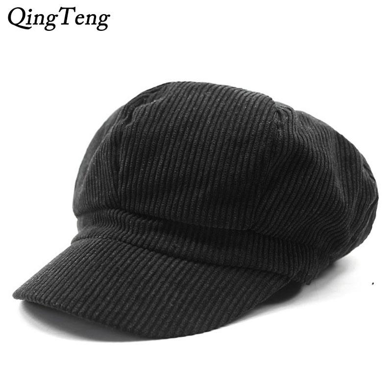 

2020 New Corduroy Newsboy Caps Unisex Solid Warm Autumn Winter Fashion Painter Cap Women Men Vintage Octagonal Cap Casual Beret, Red